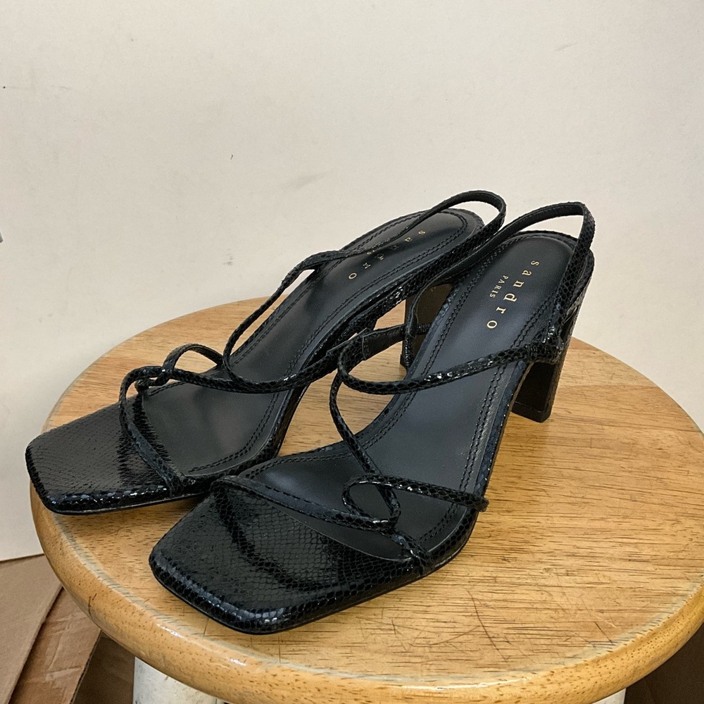 Faye Black Square Toe Block Heel Sandals - Picture 3 of 7